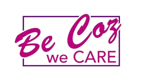 Be Coz we CARE logo with magenta text inside a rectangular border